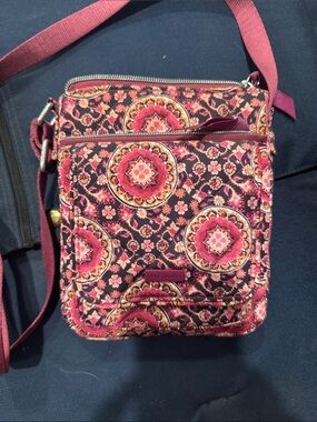 Vera Bradley Pink Magenta and Brown Floral Medallion Crossbody Bag
